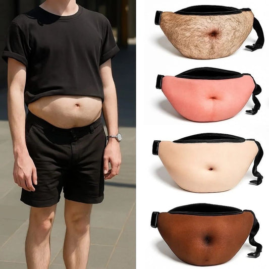 Funny Beer Belly Fanny Pack Bag – Custom Novelty Waist Bag with Realistic Belly Design, Gag Party & Prank Gift for Men & Women