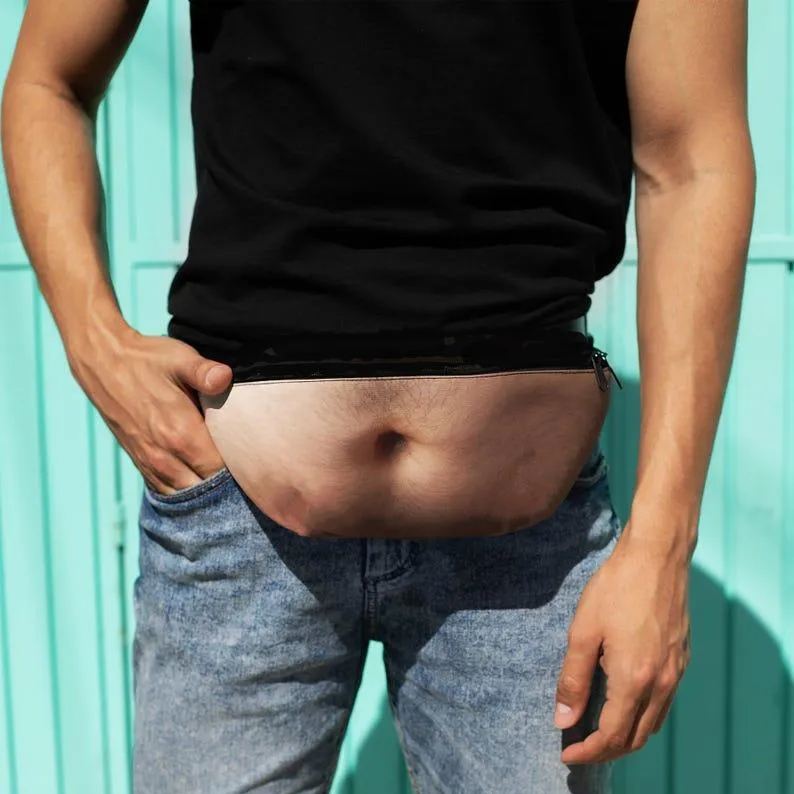 Funny Beer Belly Fanny Pack Bag – Custom Novelty Waist Bag with Realistic Belly Design, Gag Party & Prank Gift for Men & Women