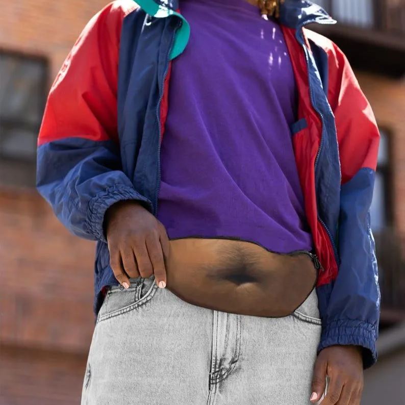 Funny Beer Belly Fanny Pack Bag – Custom Novelty Waist Bag with Realistic Belly Design, Gag Party & Prank Gift for Men & Women